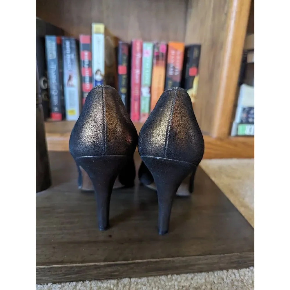 Lulu Guinness London Women’s 36 US Patent Leather Metallic Peep Toe Pump Heels